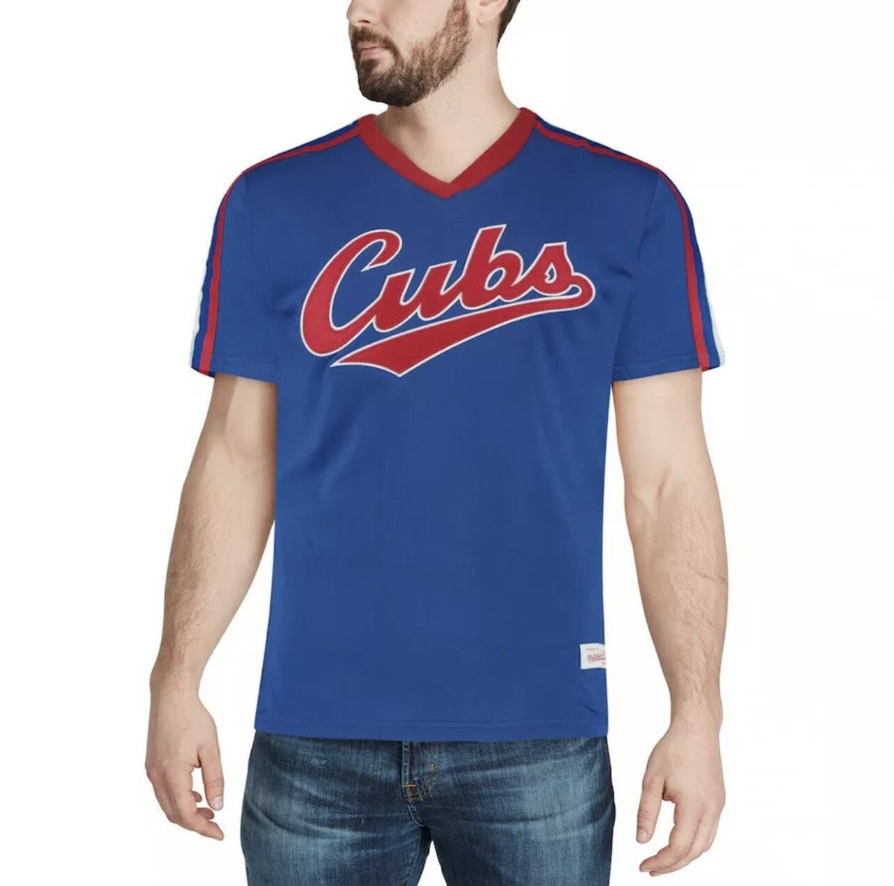 Chicago Cubs Mitchell & Ness Overtime Win V-Neck T-Shirt Jersey Blue Size XXL ⚾️