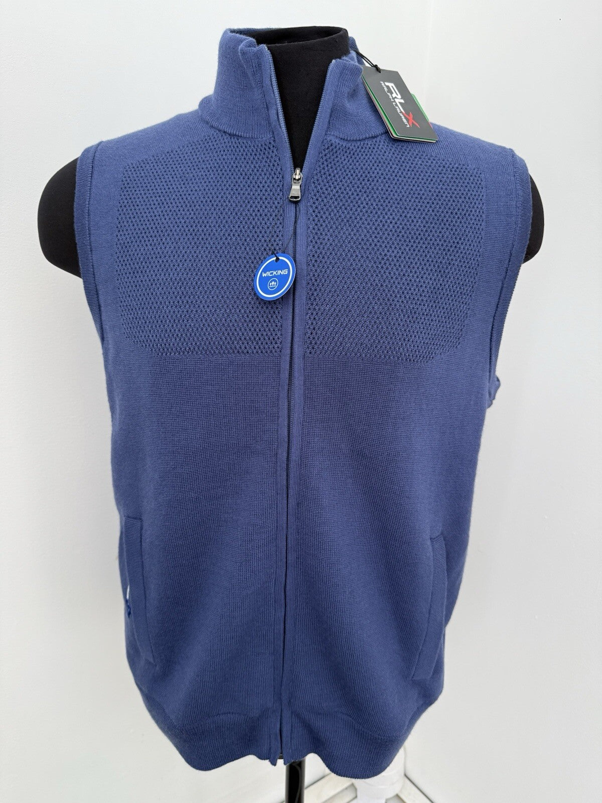 RLX Ralph Lauren Golf Wool Performance Full Zip Sweater Vest Navy Medium⛳️ $228