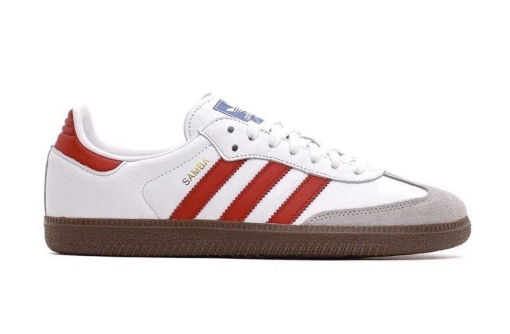 Size 12 Men's Adidas Samba OG White Victory Red Brown Sole IG1025 Sneakers Shoes
