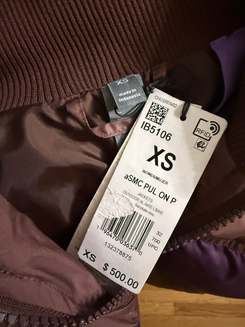 Adidas Stella McCartney Chocolate Winter Pull On Puffer Jacket XS New $500