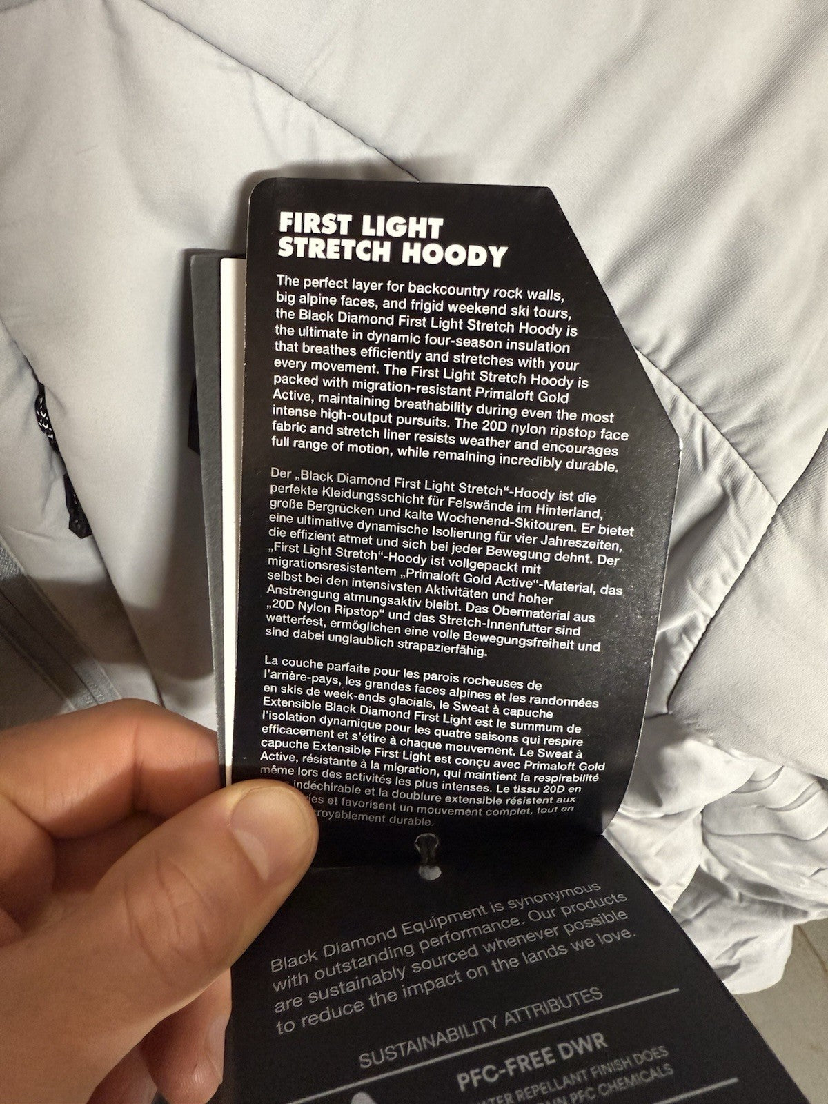 Black Diamond First Light Hybrid Hoody Insulated Active Jacket Pewter Gray XL