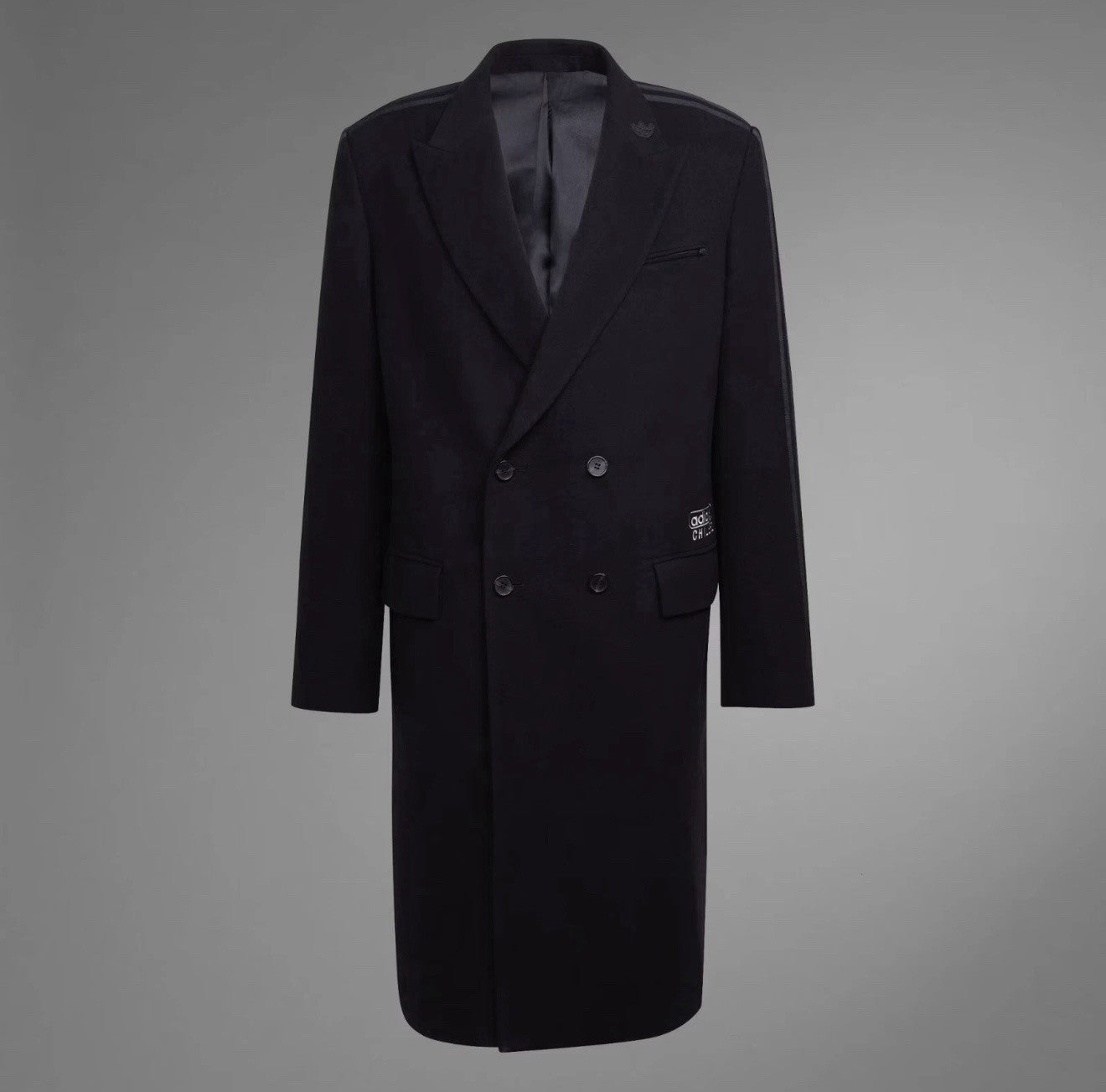 adidas Originals Chile 62 Wool Coat Size M Black Double Breasted Blue Version ⚫️