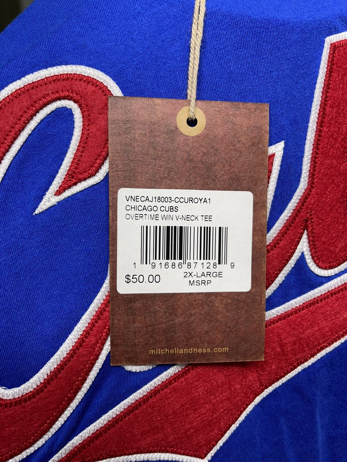 Chicago Cubs Mitchell & Ness Overtime Win V-Neck T-Shirt Jersey Blue Size XXL ⚾️