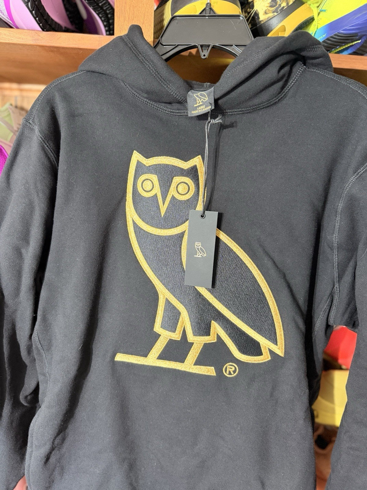 BRAND NEW Octobers Very Own Drake OVO OG Embroidered Owl Hoodie- Black/Gold - L
