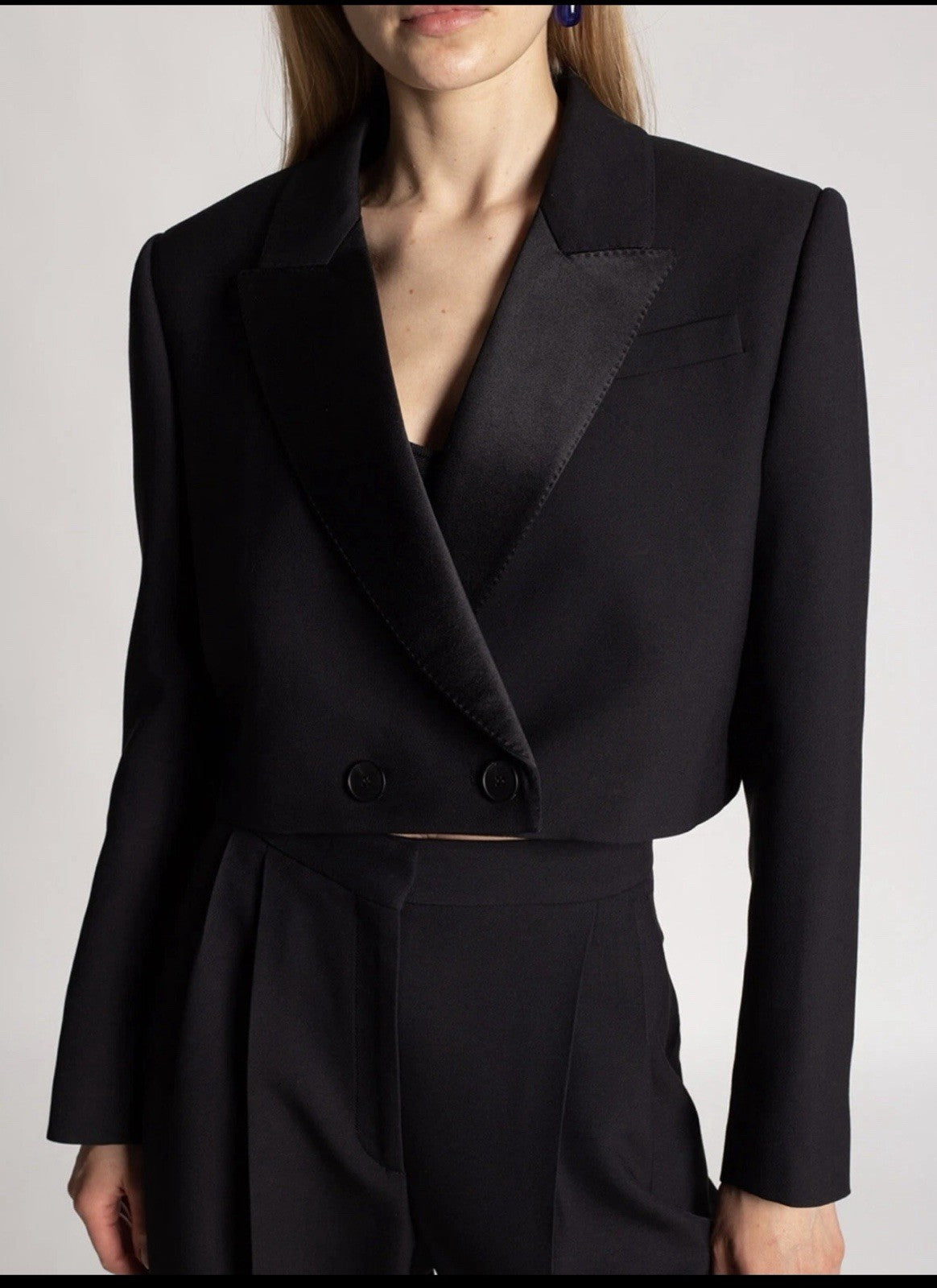 POLO RALPH LAUREN SILK-LAPEL CROPPED WOOL TUXEDO BLAZER WOMEN SZ 4 NWT ⚫️$598