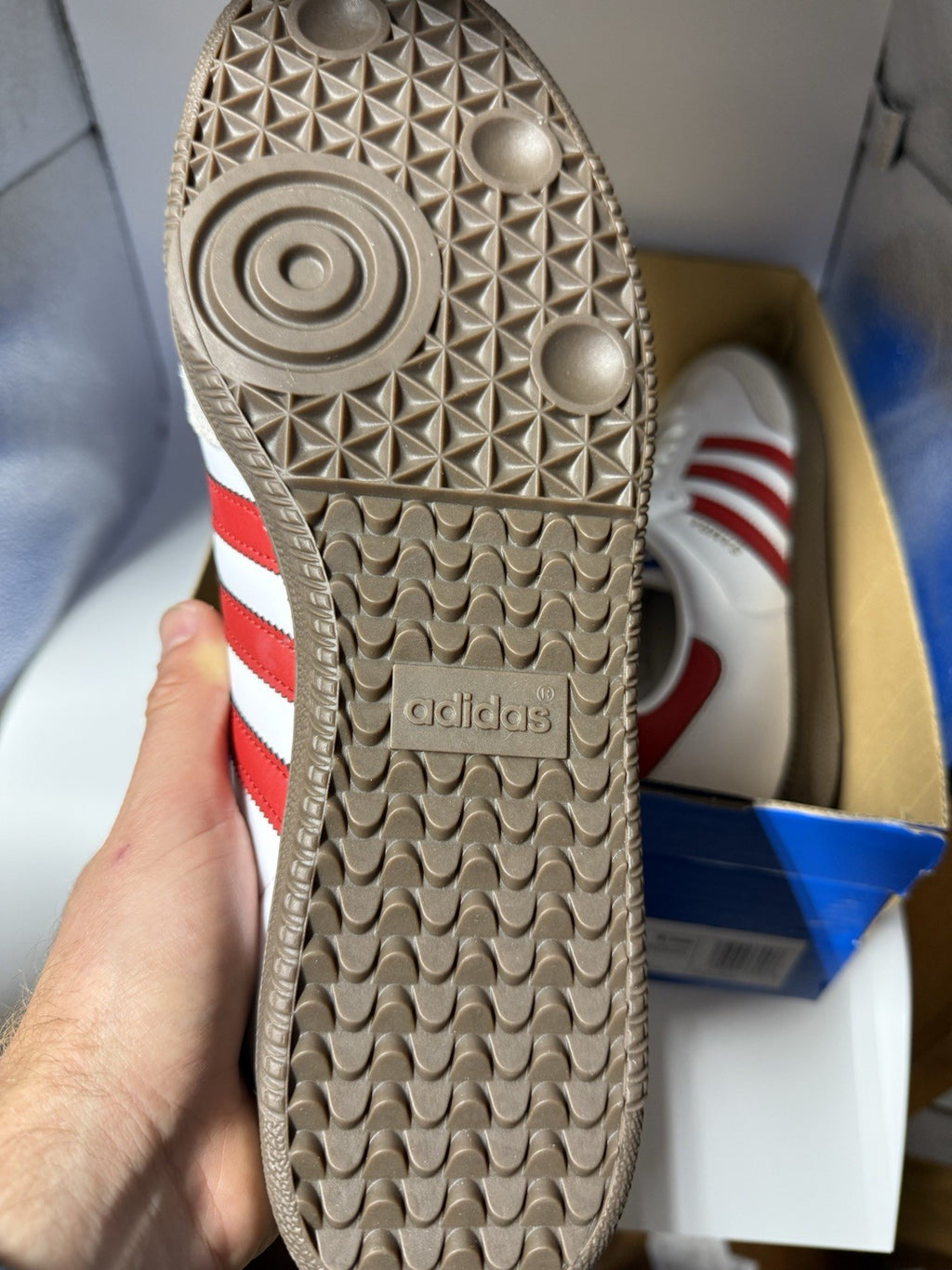 Size 12 Men's Adidas Samba OG White Victory Red Brown Sole IG1025 Sneakers Shoes
