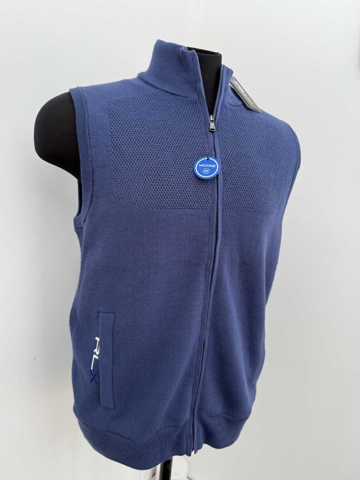 RLX Ralph Lauren Golf Wool Performance Full Zip Sweater Vest Navy Small⛳️ $228
