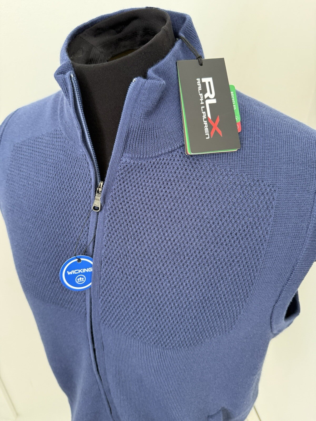 RLX Ralph Lauren Golf Wool Performance Full Zip Sweater Vest Navy Small⛳️ $228