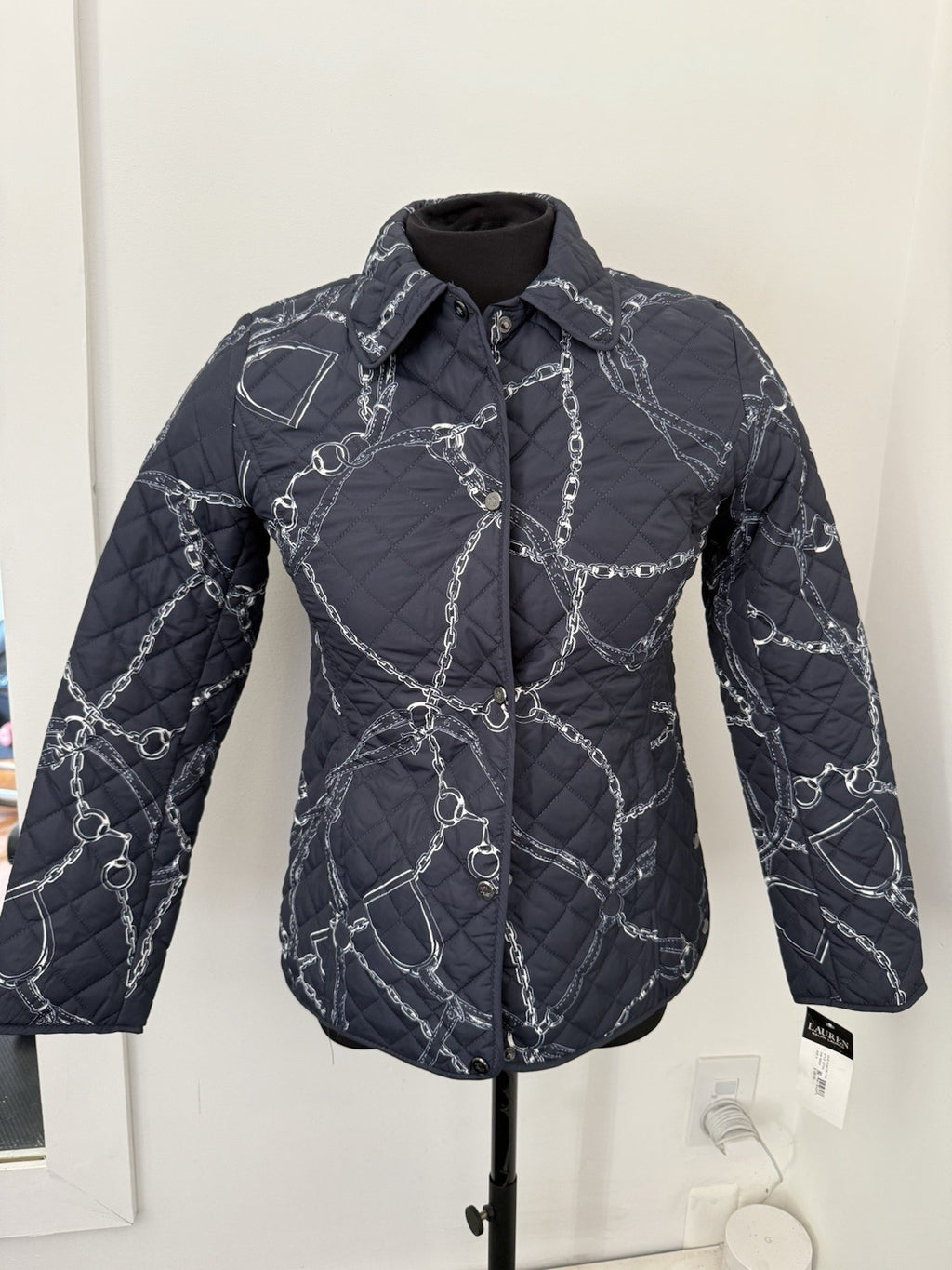 New Riding Horse Ralph Lauren Navy Quilted Jacket Coat Womens Small 🐴 $180
