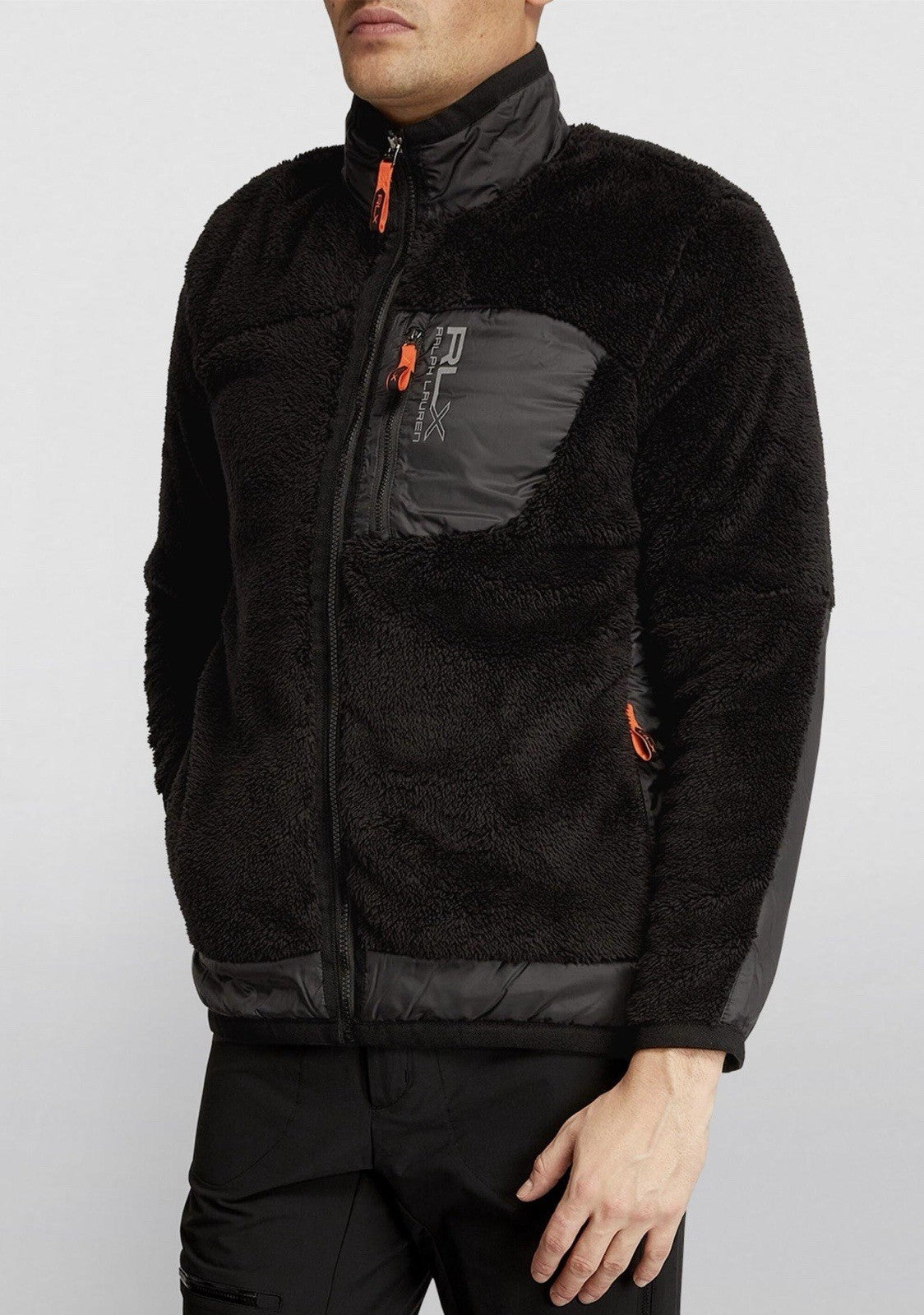 RLX Ralph Lauren Mens SZ L Hi-Pile Sherpa Fleece Tech Full Zip Jacket Black $298