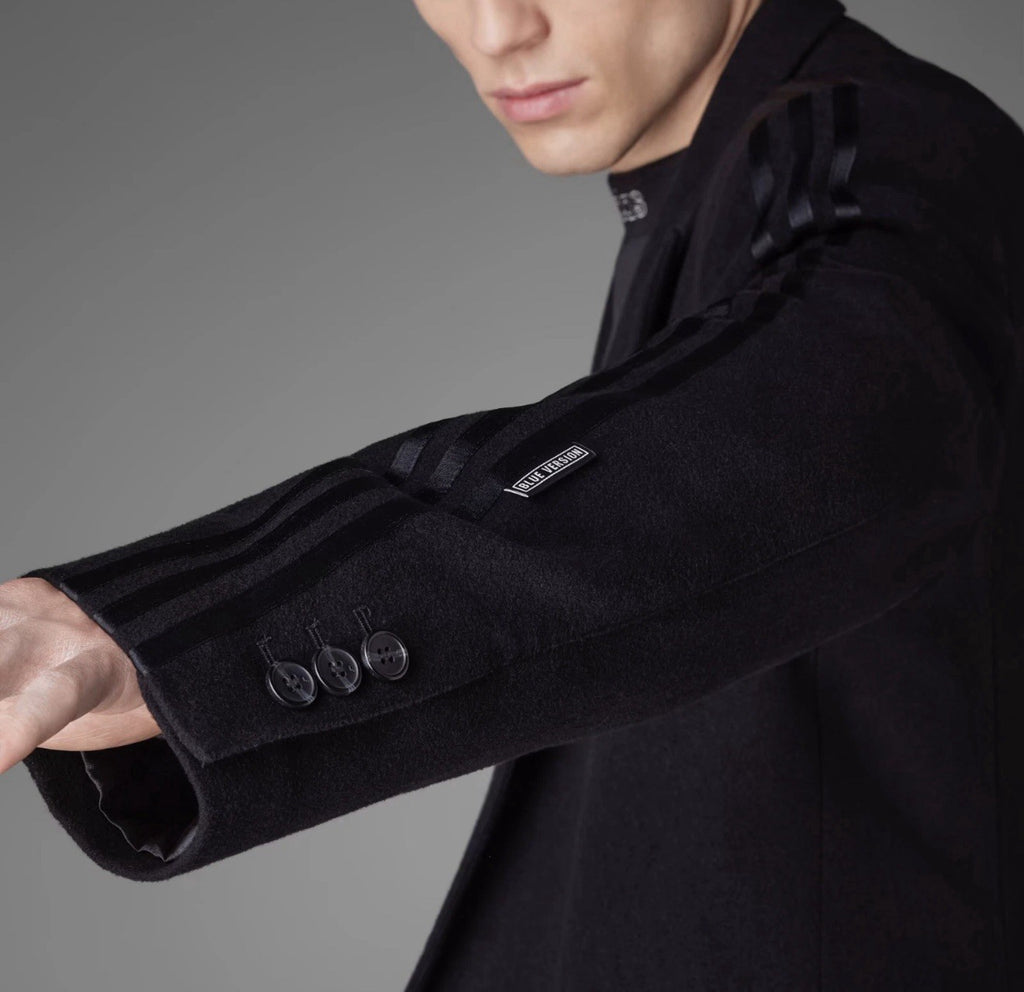 adidas Originals Chile 62 Wool Coat Size S Black Double Breasted Blue Version ⚫️