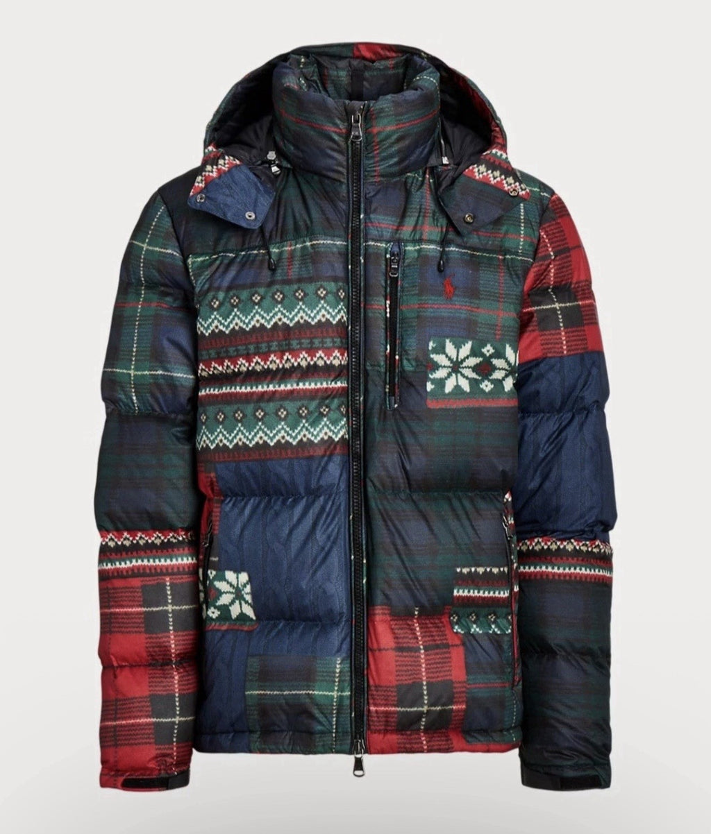 $498 Polo Ralph Lauren Mens XXL Snow Patchwork Puffer Hooded Zip Down Jacket