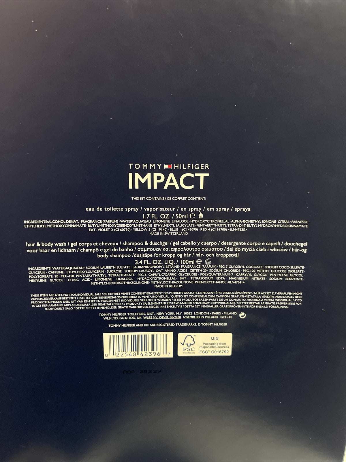 IMPACT TOMMY HILFIGER 2PC GIFT SET 1.7 Oz 50 ml EDT Spray & 3.4 Oz Body Shampoo