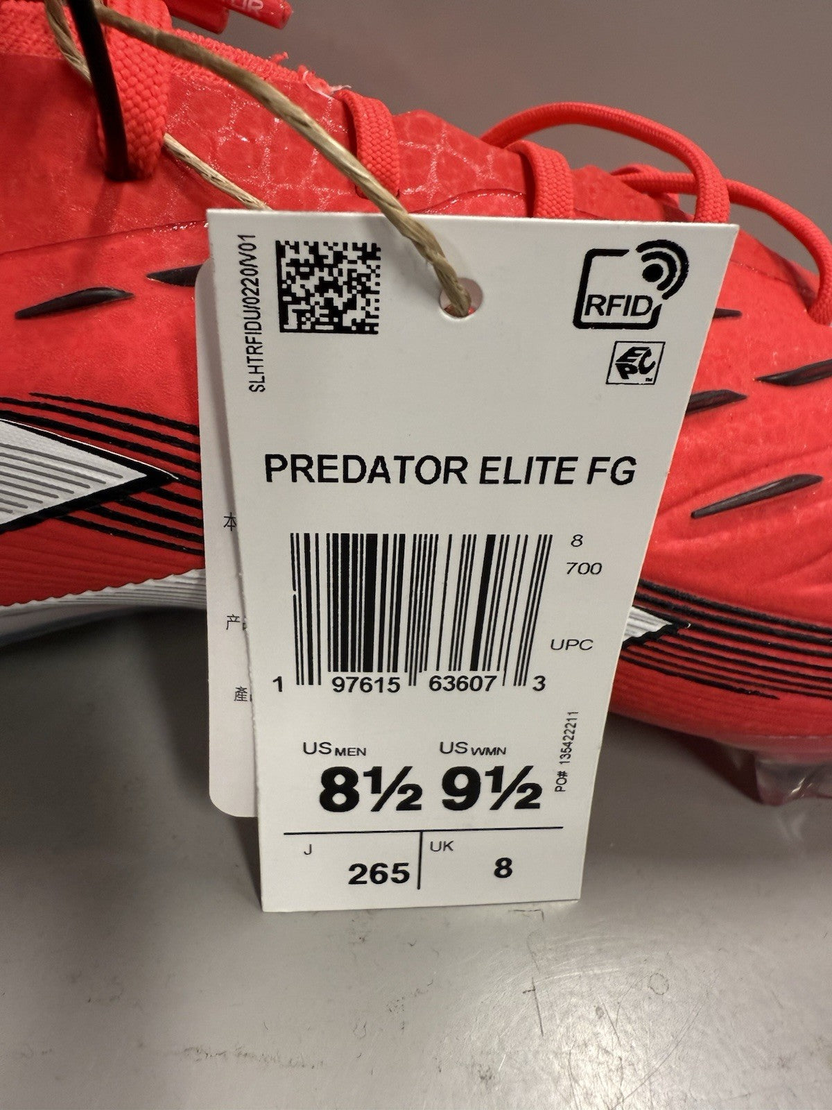 Adidas Predator Elite FG Lucid Red / Cloud White / Core Black ID3882 Men's 8.5