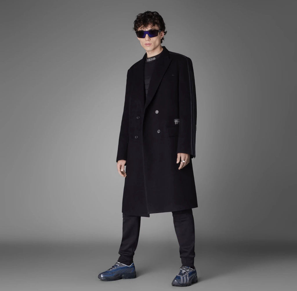 adidas Originals Chile 62 Wool Coat Size M Black Double Breasted Blue Version ⚫️