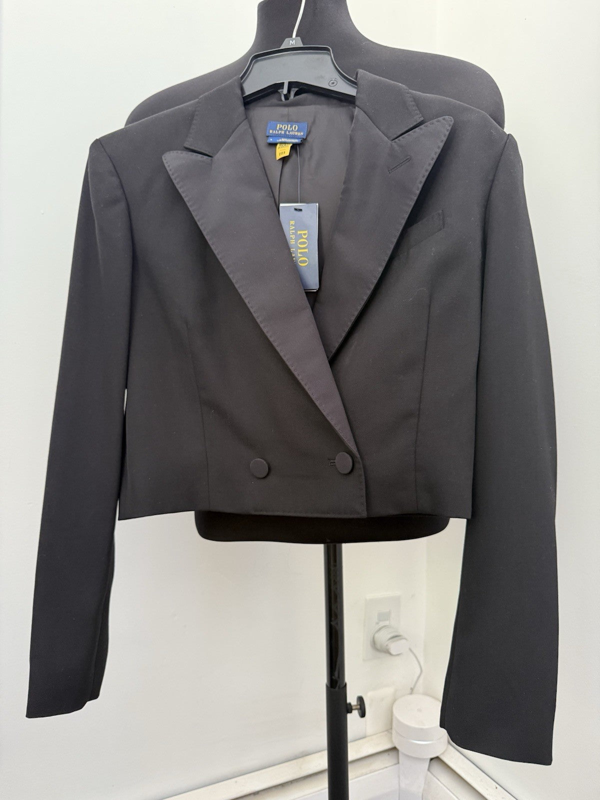 POLO RALPH LAUREN SILK-LAPEL CROPPED WOOL TUXEDO BLAZER WOMEN SZ 4 NWT ⚫️$598