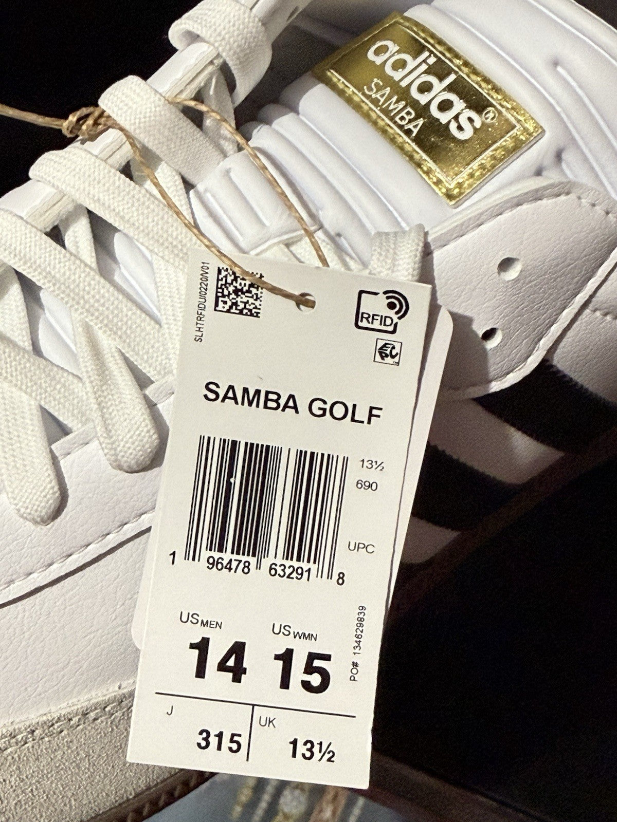 ADIDAS MEN'S SAMBA GOLF SHOE WHITE/ CORE BLACK/GUM IH5167 SIZE: 14