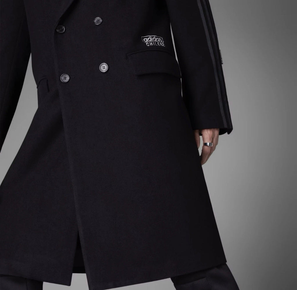 adidas Originals Chile 62 Wool Coat Size S Black Double Breasted Blue Version ⚫️