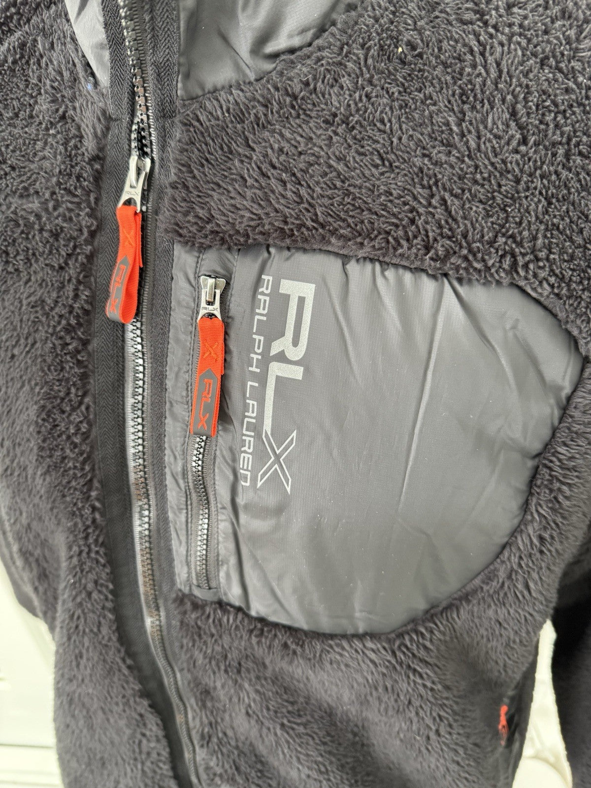 RLX Ralph Lauren Mens SZ L Hi-Pile Sherpa Fleece Tech Full Zip Jacket Black $298