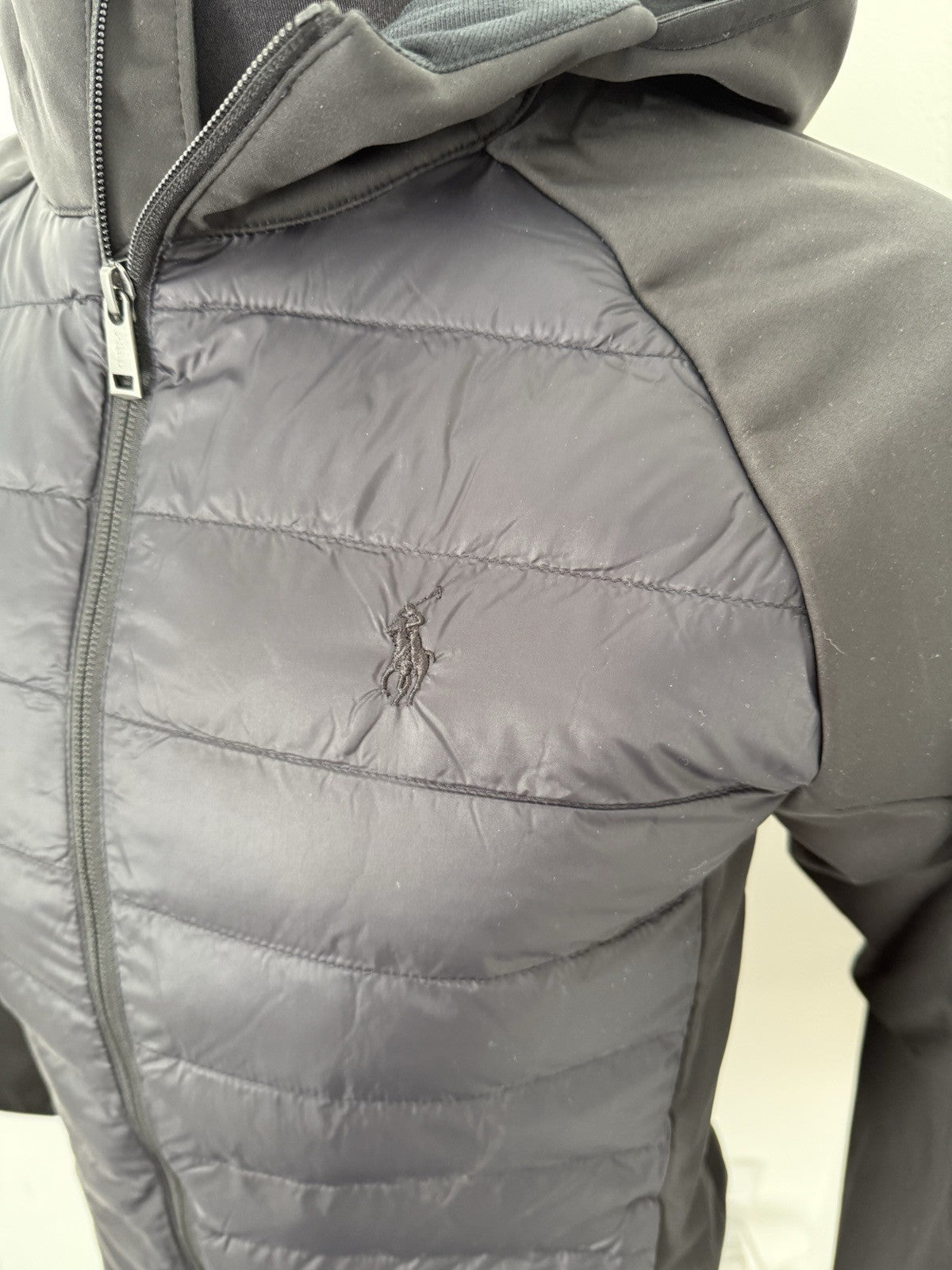 Polo Ralph Lauren Hybrid Puffer Jacket Mens Black S Water Repellent Full Zip$368